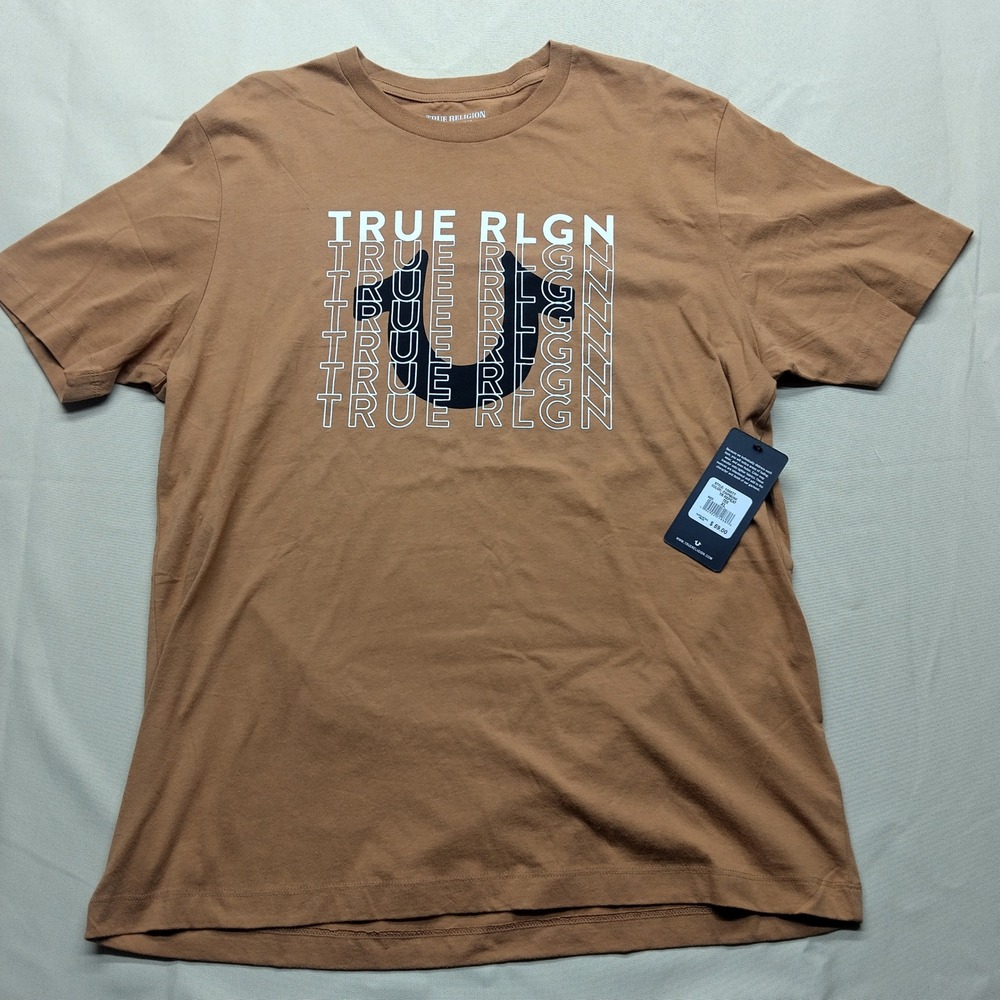 True Religion Mens TR Repeat Graphic Tee Chipmunk Brown 106677 XL